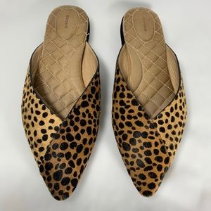 Birdies Swan Mule Slides in Cheetah Calf Hair Print Size 10